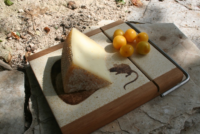 Artisan cheese and plums
